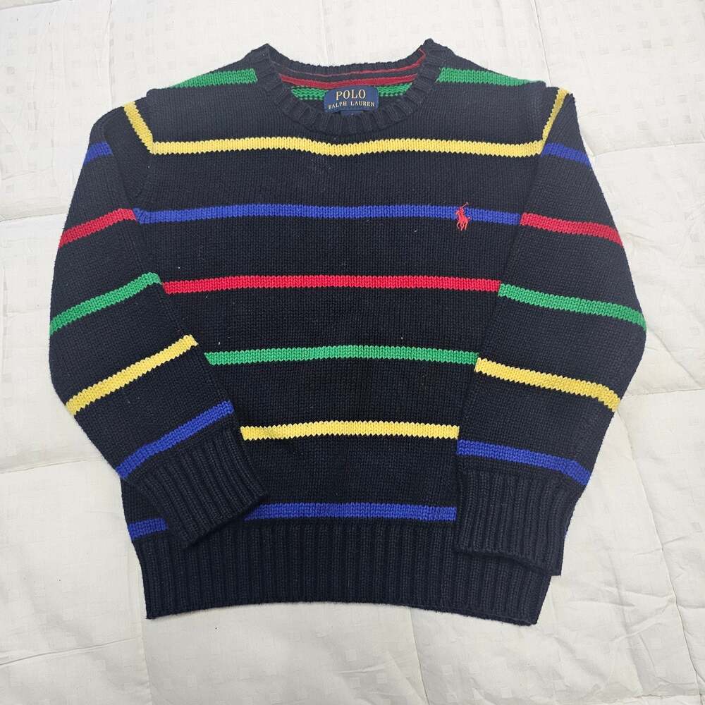 Polo Ralph Lauren Boys Size 5 Navy Multicolor Striped Cotton Knit Sweater